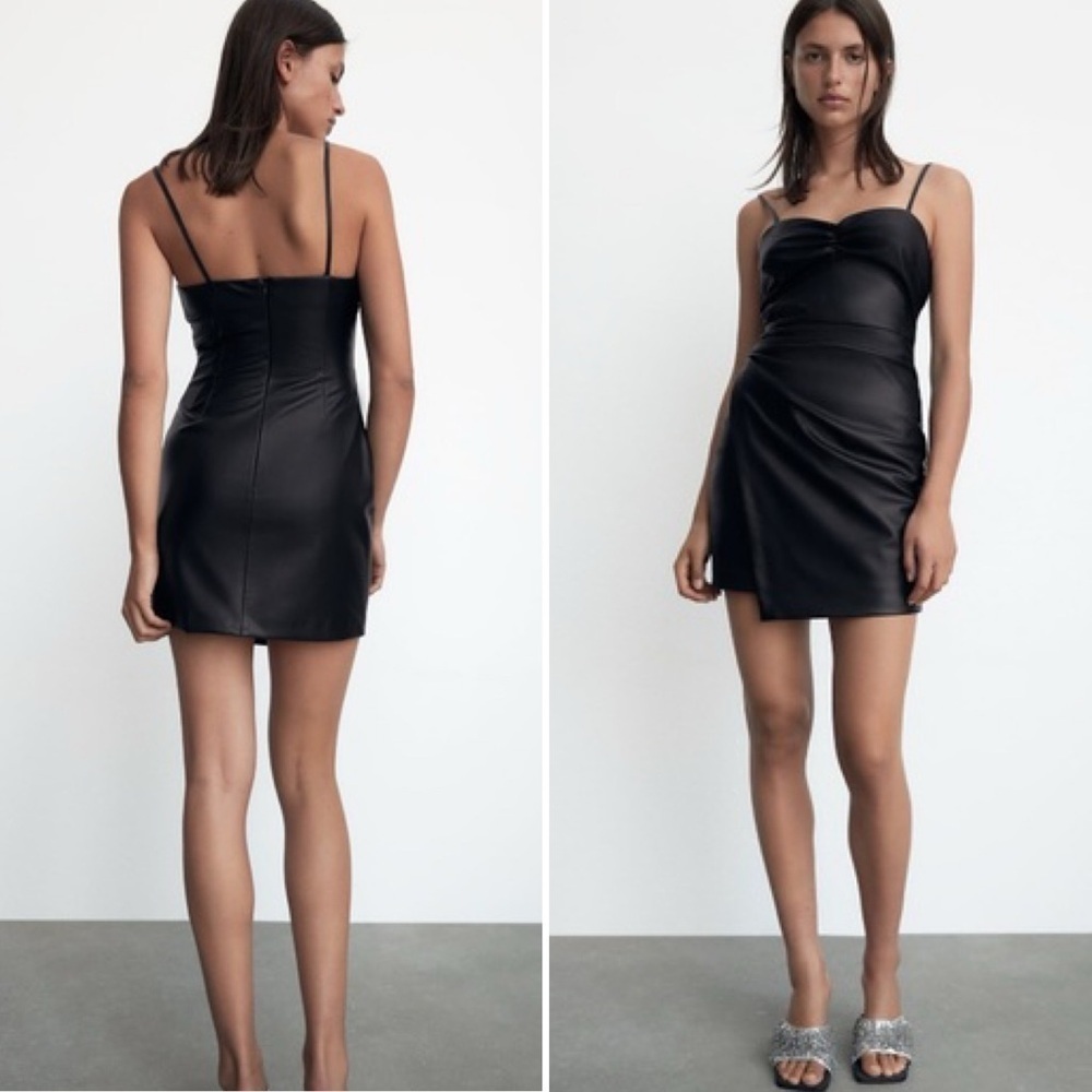 Zara Black Faux Leather Mini Dress | Size Extra Small - Picture 15 of 16